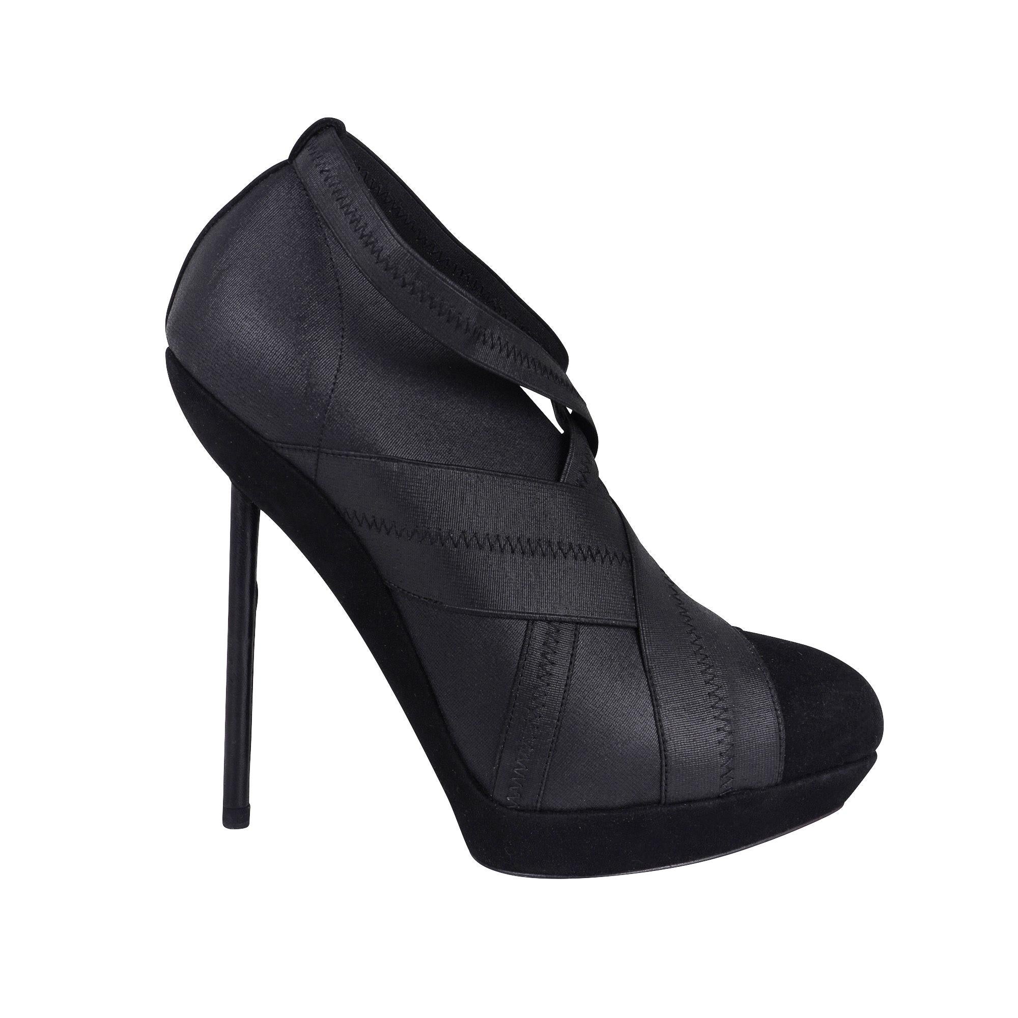 Black YSL Yves Saint Laurent Shoe Platform Bandage and Suede Stiletto Shootie 39 / 9  For Sale