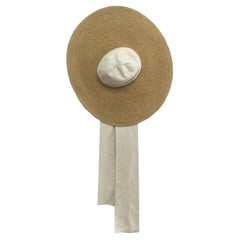 YSL Yves Saint Laurent Straw Hat Bow Ribbon circa 90s