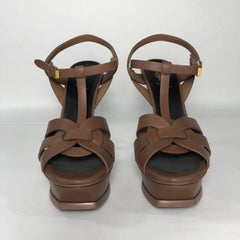 "YSL" Yves Saint Laurent Tribute Stiletto in Taupe Brown Leather