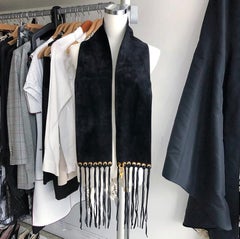 YSL Yves Saint Laurent Vintage Black Suede Fringe Belt Scarf