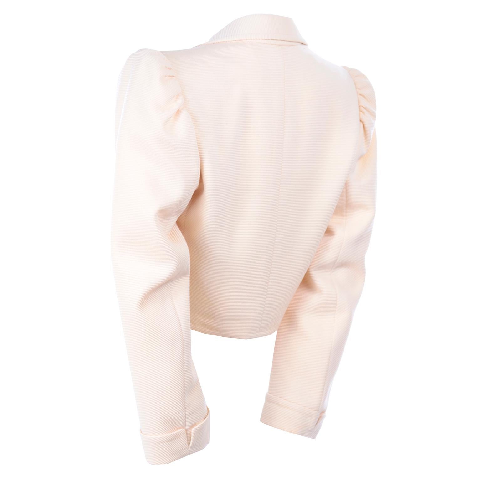 White YSL Yves Saint Laurent Vintage Cream Open Front Cropped Jacket or Blazer
