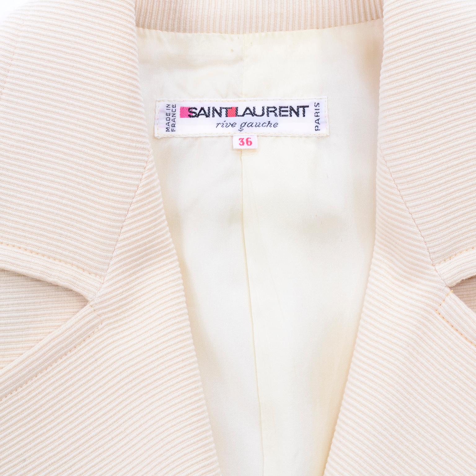 YSL Yves Saint Laurent Vintage Cream Open Front Cropped Jacket or Blazer 1