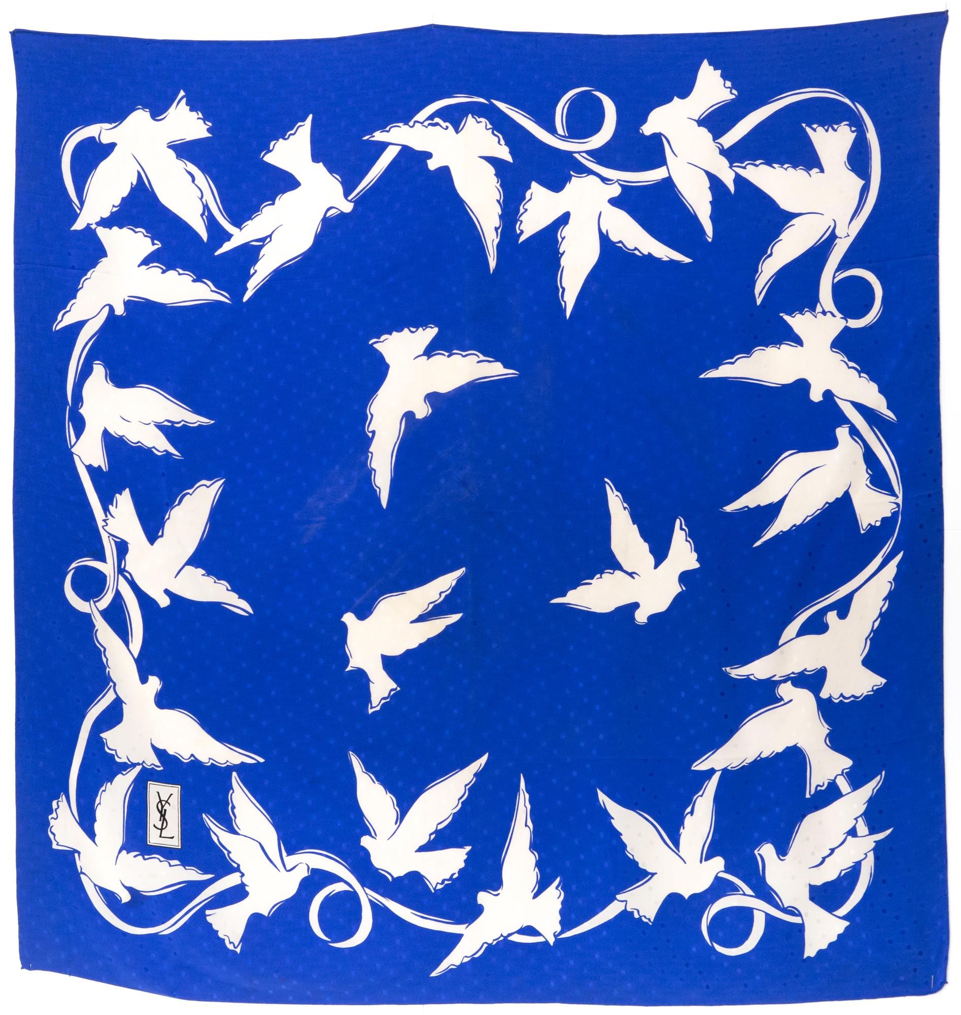 YSL Yves Saint Laurent White Doves Silk Scarf For Sale 3