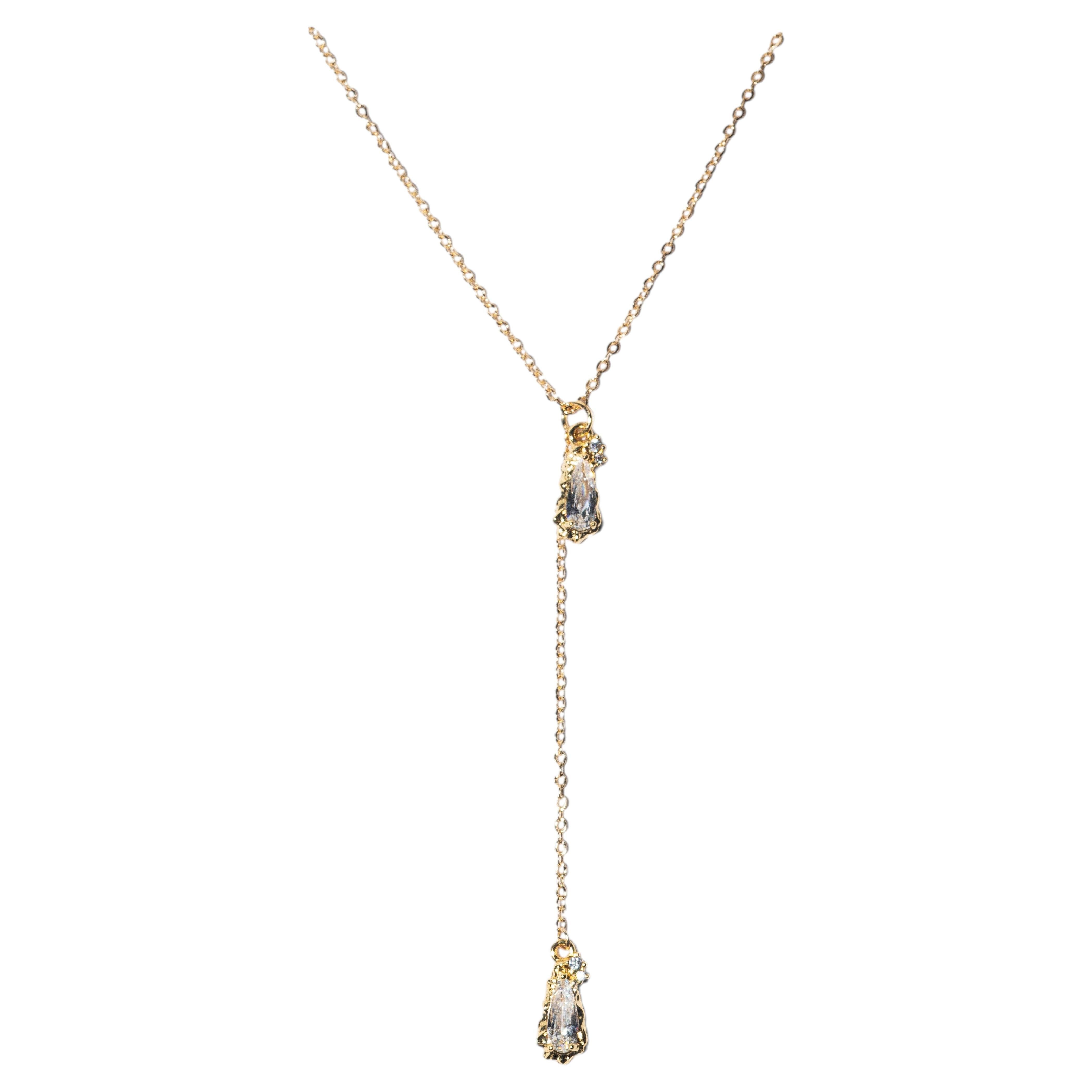 Ysra Molten Crystal Drop Lariat Necklace 14K Gold-Filled