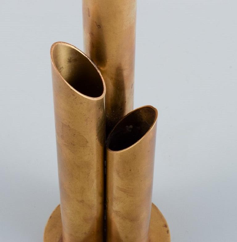 Scandinavian Modern Ystad Metall, Brass Vase for 3 Flower Stems, 1970s