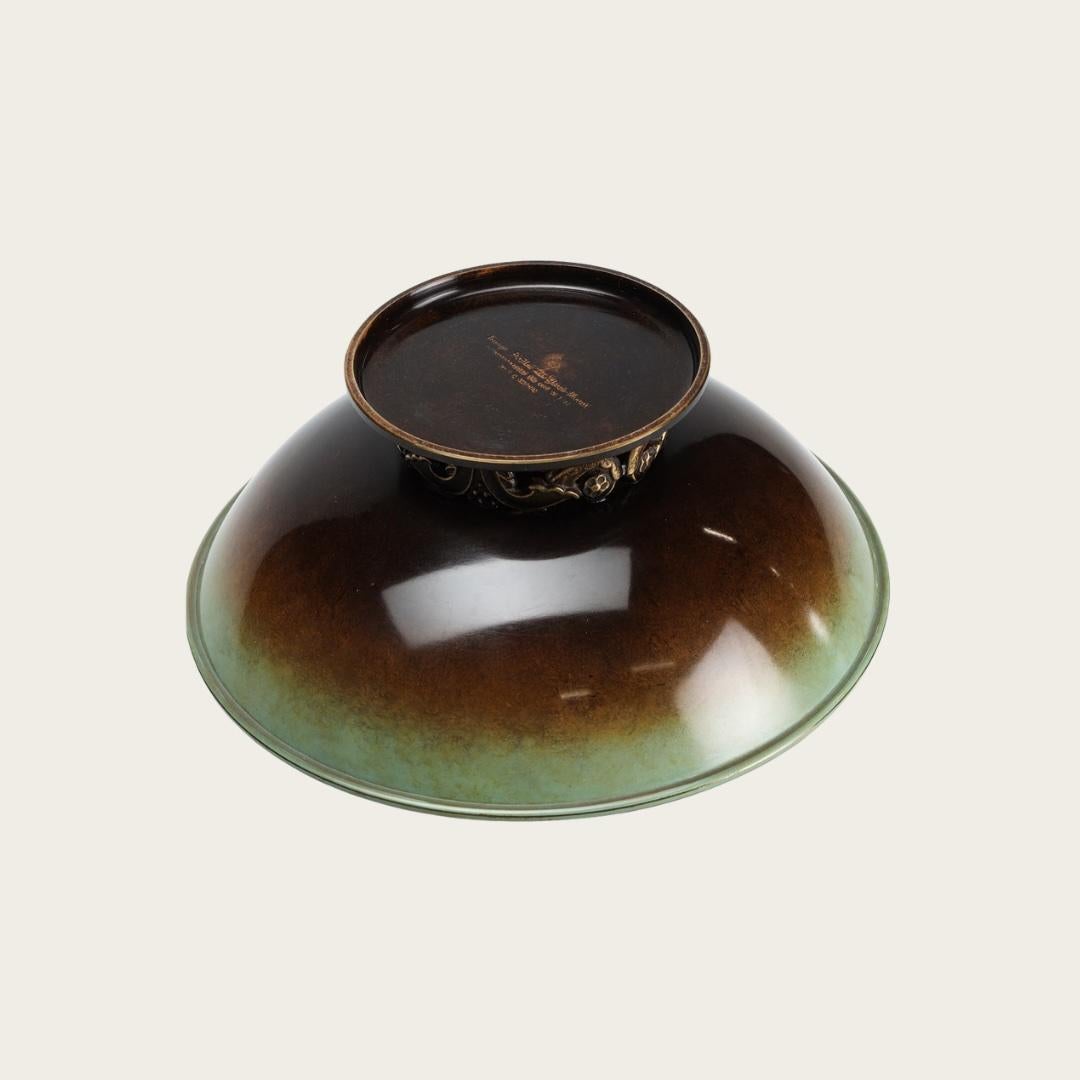 Swedish Ystad-Metall Bronze Footed Bowl with Decorative Relief Details on Base For Sale