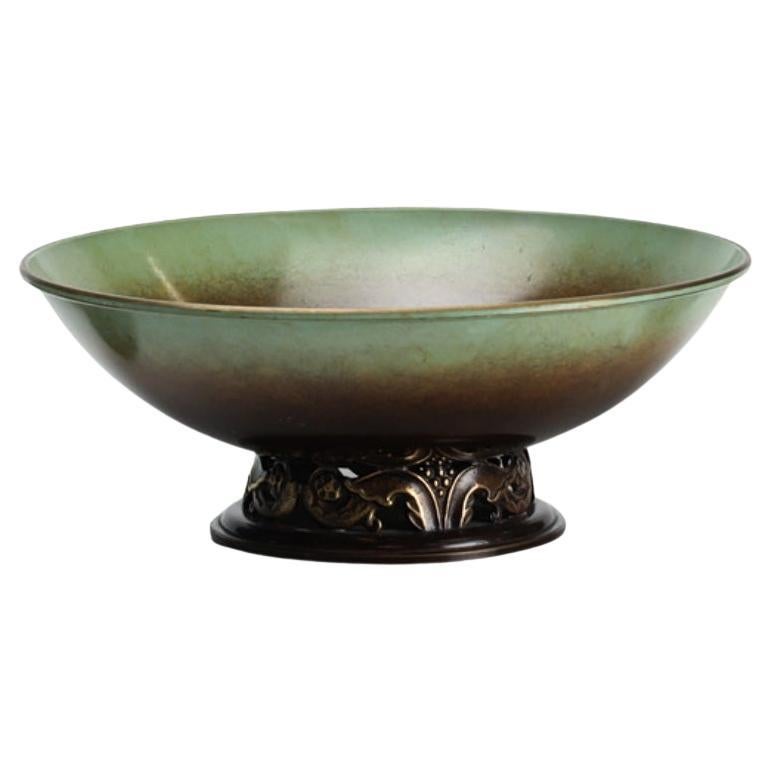 Ystad-Metall Bronze Footed Bowl with Decorative Relief Details on Base For Sale