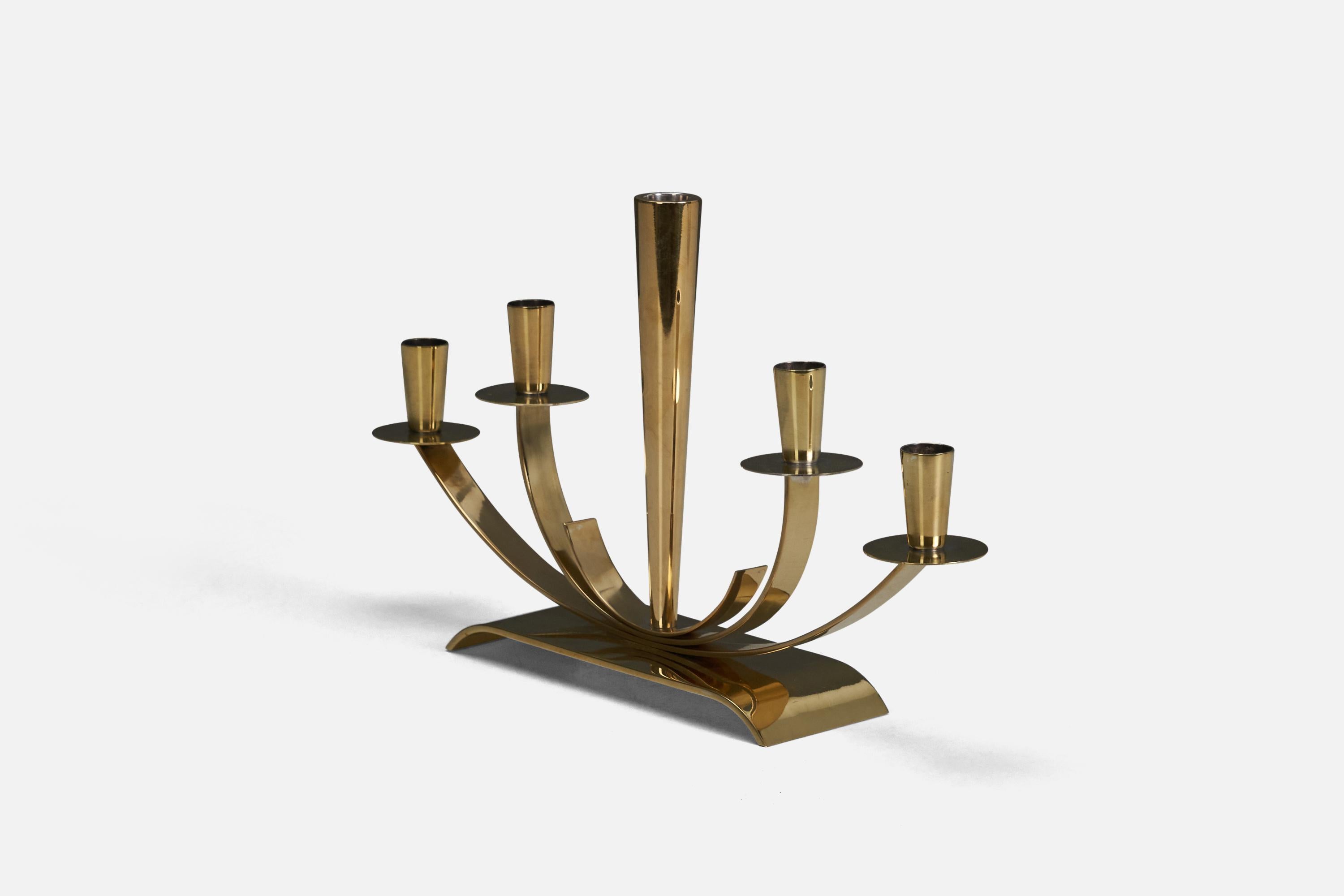 Scandinavian Modern  Ystad Metall, Candelabra, Brass, Sweden, 1940s For Sale