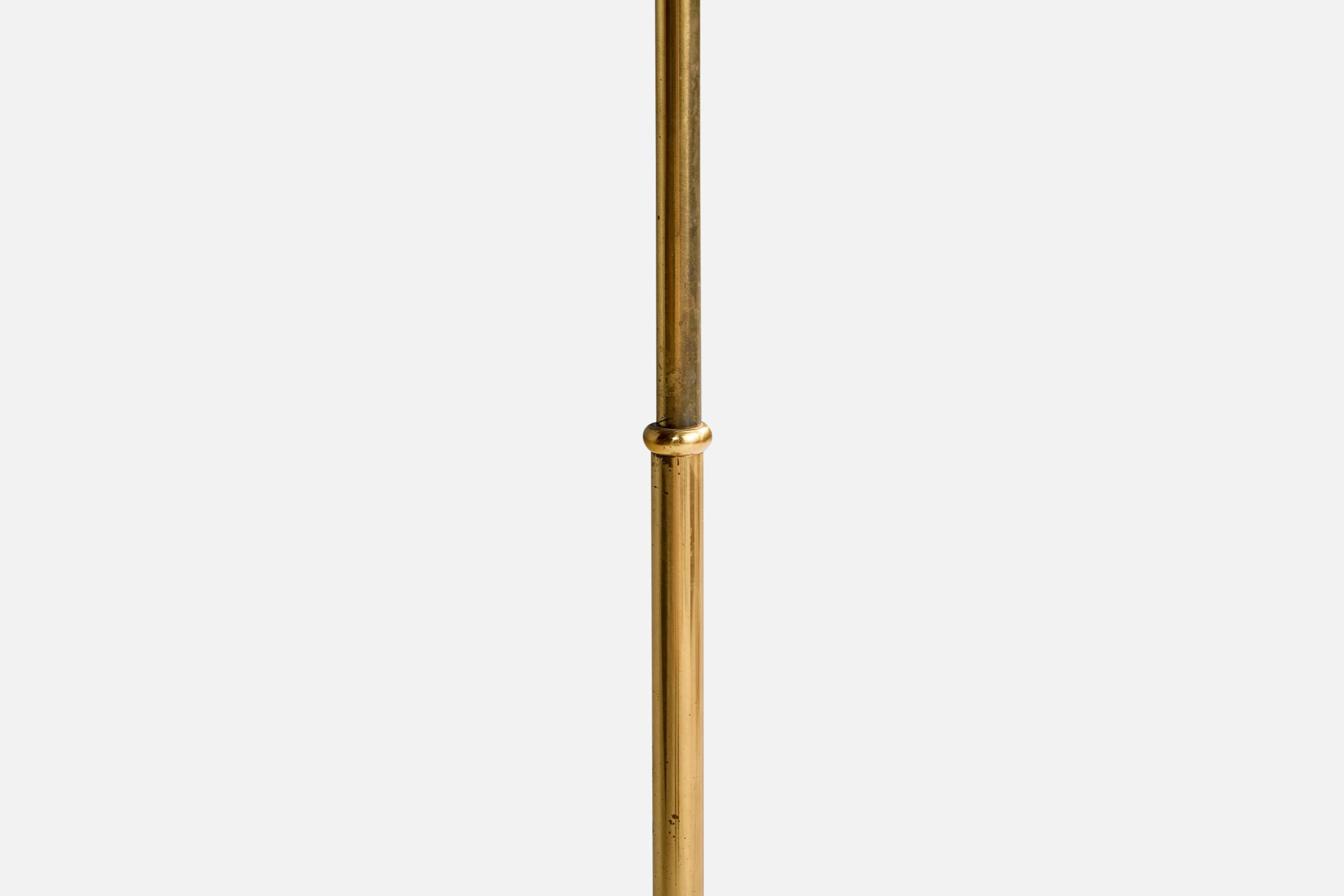 Ystad Metall, Floor Lamp, Brass, Rattan, Sweden, 1950s For Sale 1