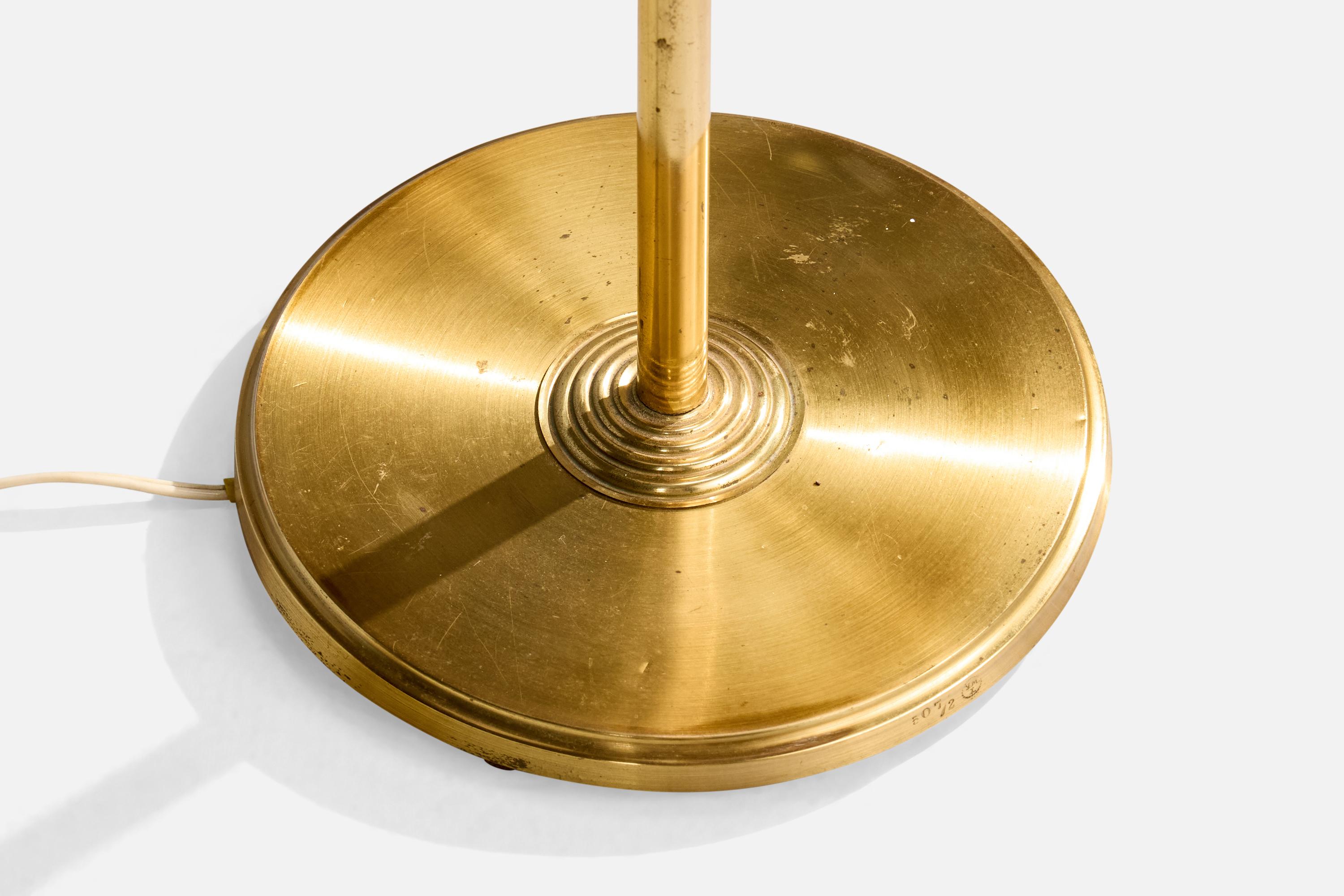 Ystad Metall, Floor Lamp, Brass, Rattan, Sweden, 1950s For Sale 2