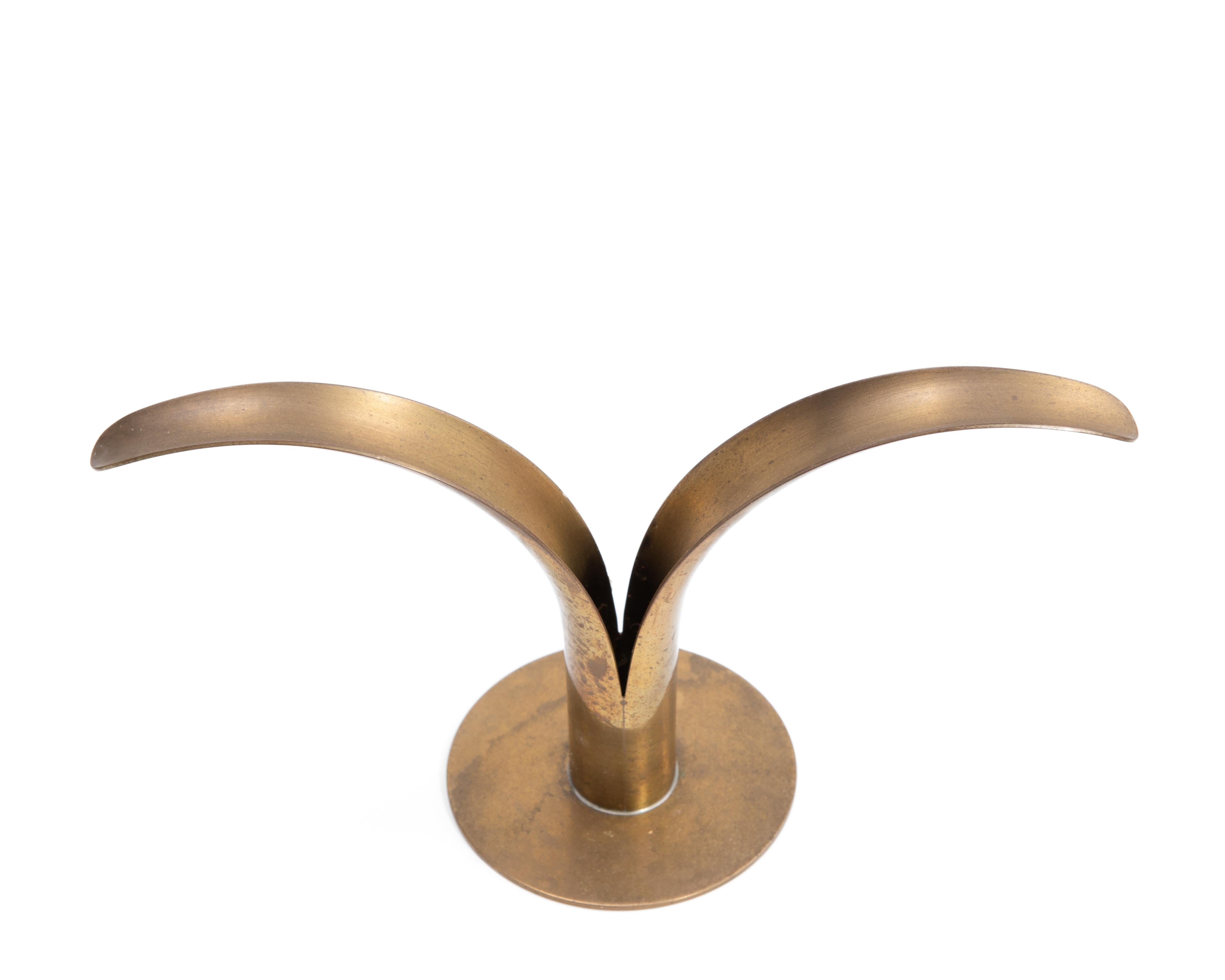 Ystad Metall Ivar Åhlenius Björk Sweden Lily Brass Mid Century Candlesticks Pair For Sale 5