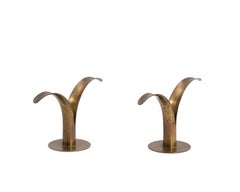 Ystad Metall Ivar Åhlenius Björk Sweden Lily Brass Mid Century Candlesticks Pair