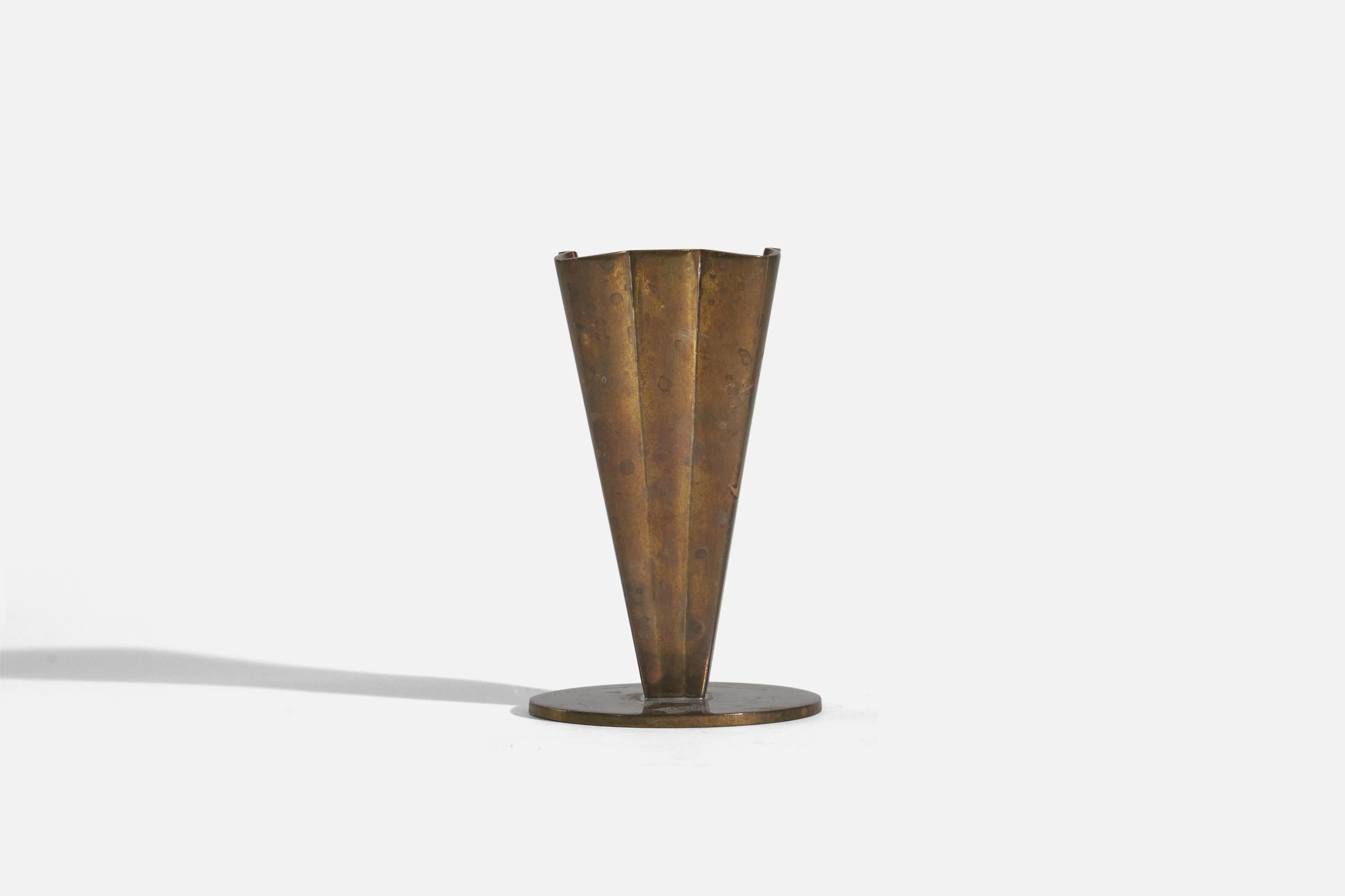 Scandinavian Modern Ystad Metall, Small Vase, Brass, Sweden, c. 1940s