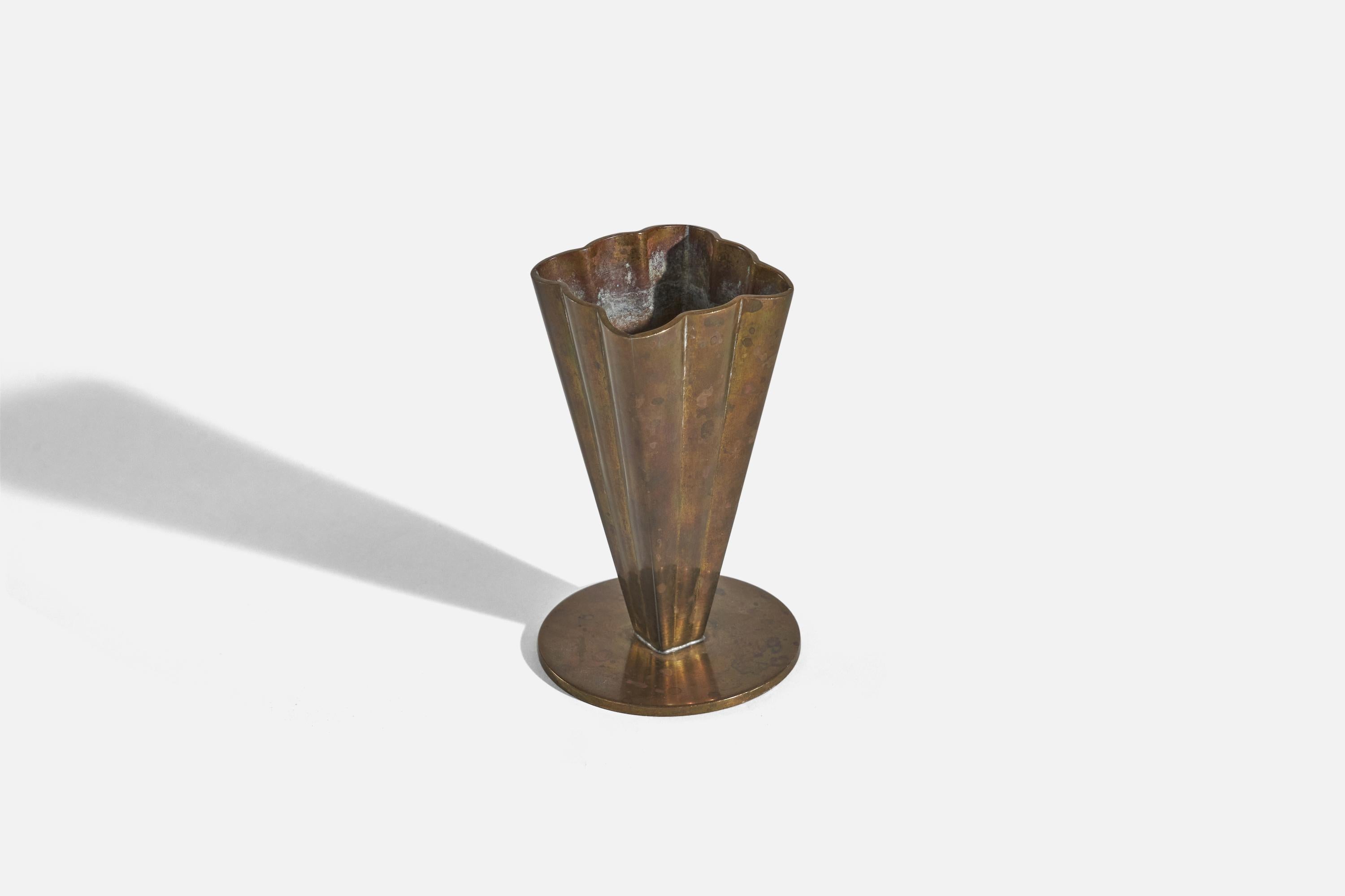 Swedish Ystad Metall, Small Vase, Brass, Sweden, c. 1940s