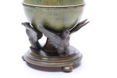 Mid-Century Ystad-Metall Table Lamp with Patinated Globe and Bird Motif, Sweden