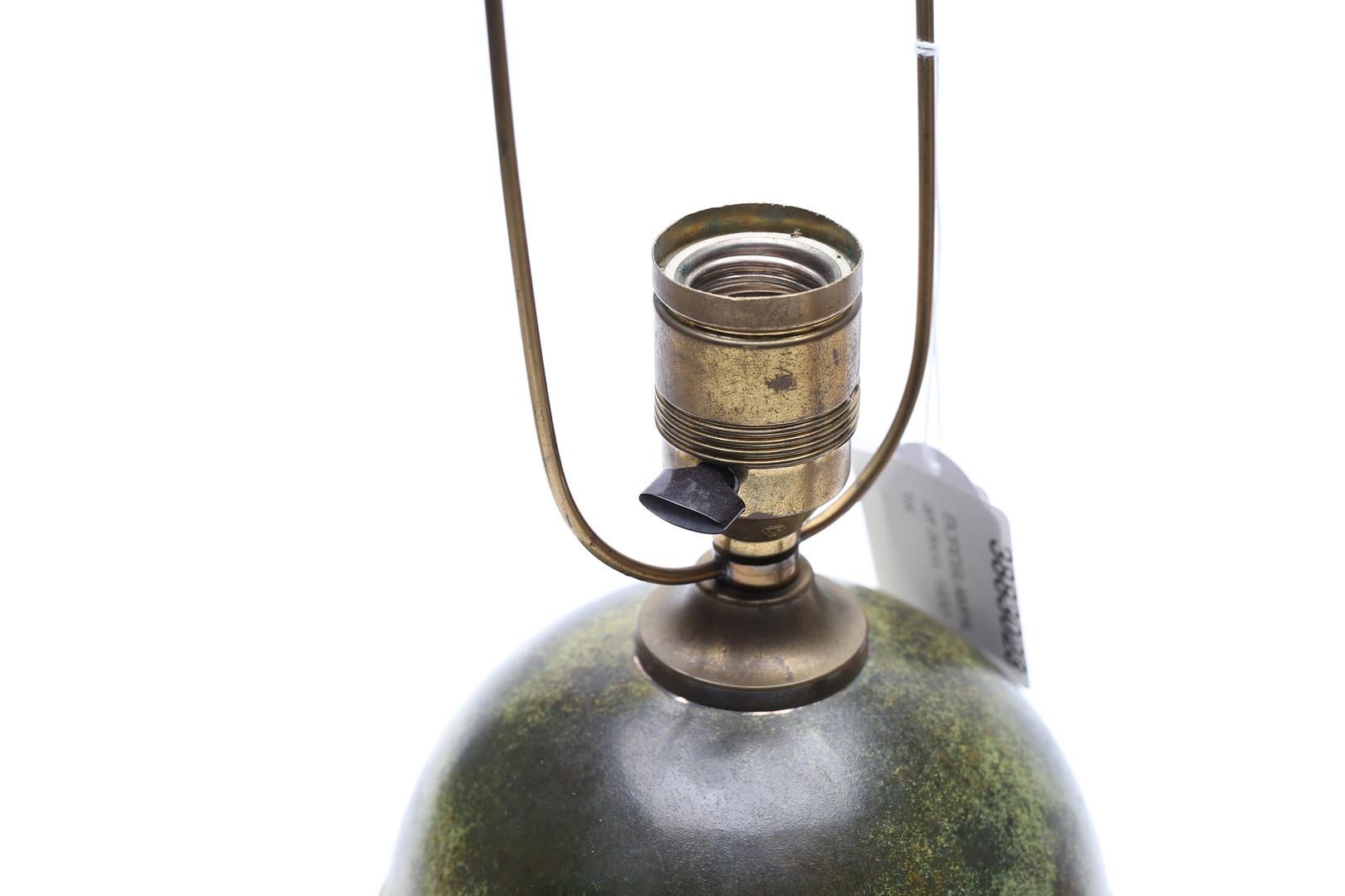 Mid-Century Ystad-Metall Table Lamp with Patinated Globe and Bird Motif, Sweden For Sale 1