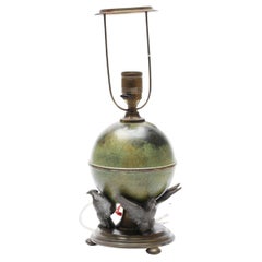 Mid-Century Ystad-Metall Table Lamp with Patinated Globe and Bird Motif, Sweden