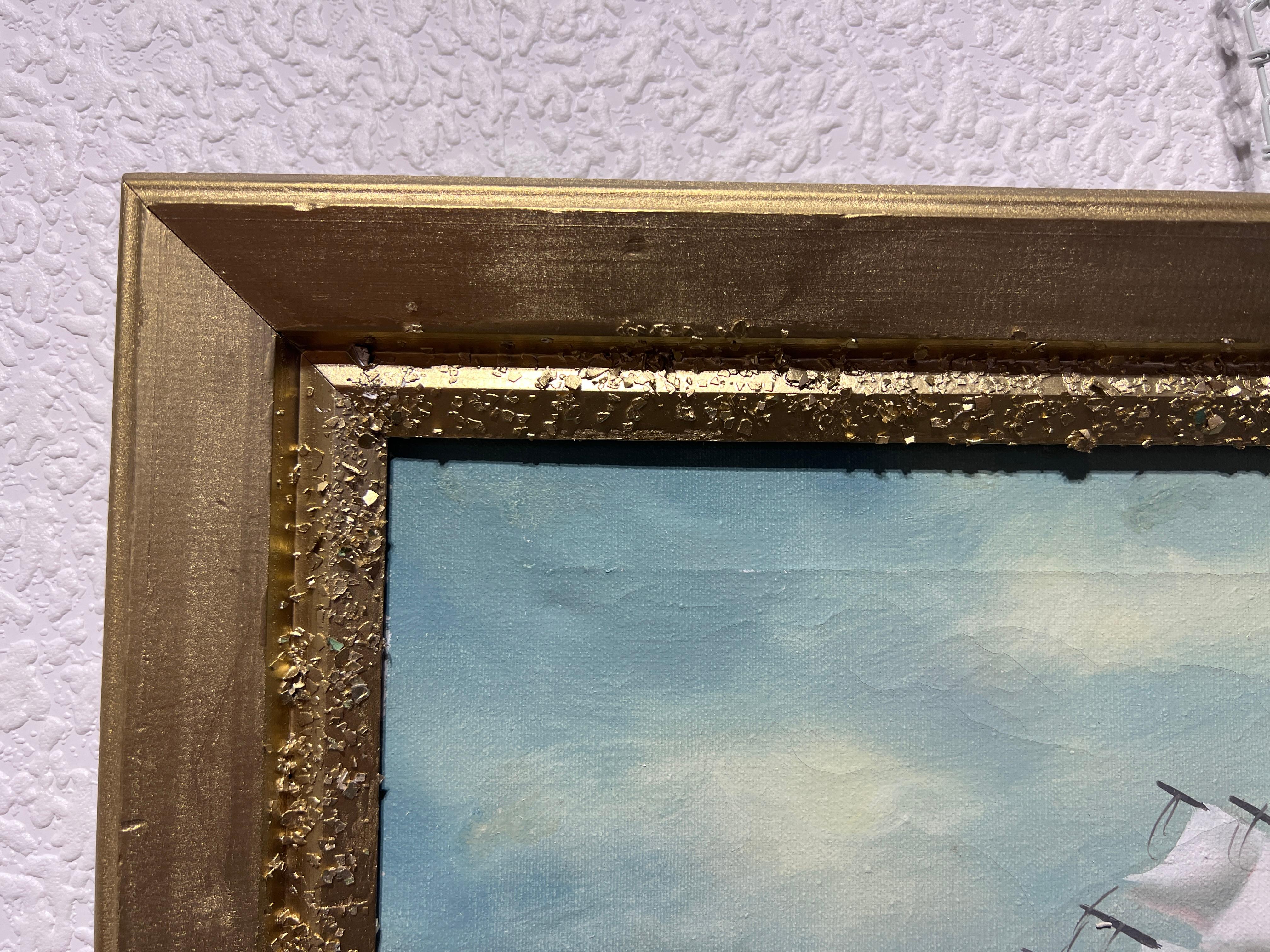 Y. Stone Pittura originale a olio su tela Paesaggio marino, nave a vela nell'oceano 1
