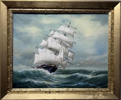 Y. Stone Pittura originale a olio su tela Paesaggio marino, nave a vela nell'oceano