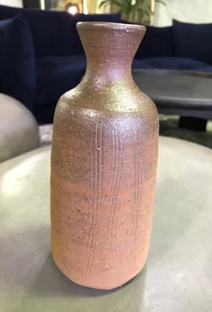 Yu Fujiwara Signed Japanese Bizen-Yaki Ware Pottery Bottle Vase with Signed Box