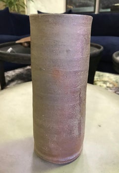 Yu Fujiwara Signed Tall Japanese Bizen-Yaki Ware Pottery Vase with Signed Box