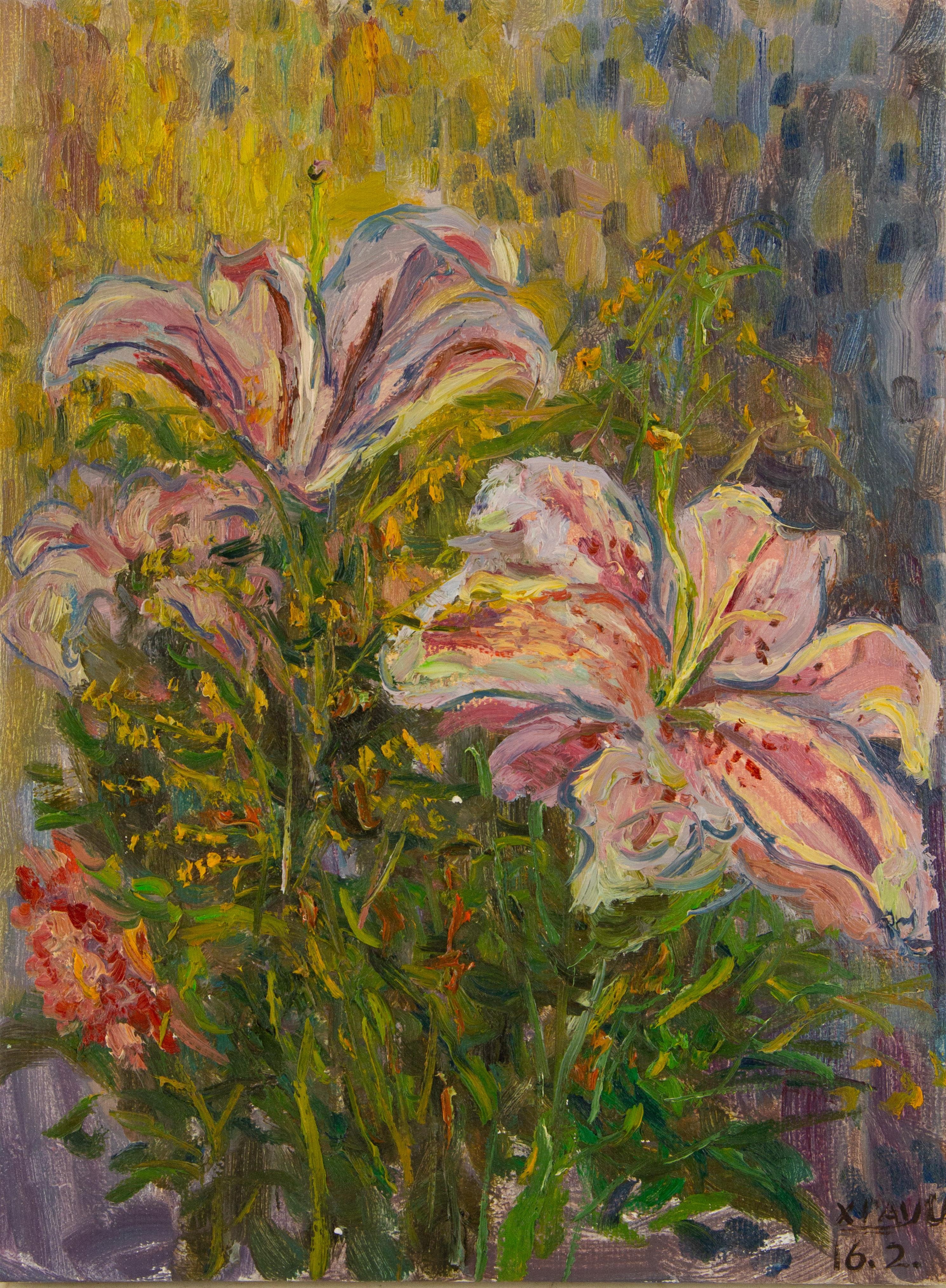 Yu Xia Impressionist Original Oil Painting "Oriental Lilies"