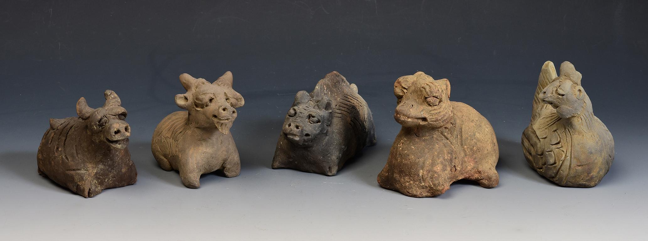 Yuan Dynasty, A Set of Rare Antique Chinese Pottery Animals For Sale 6