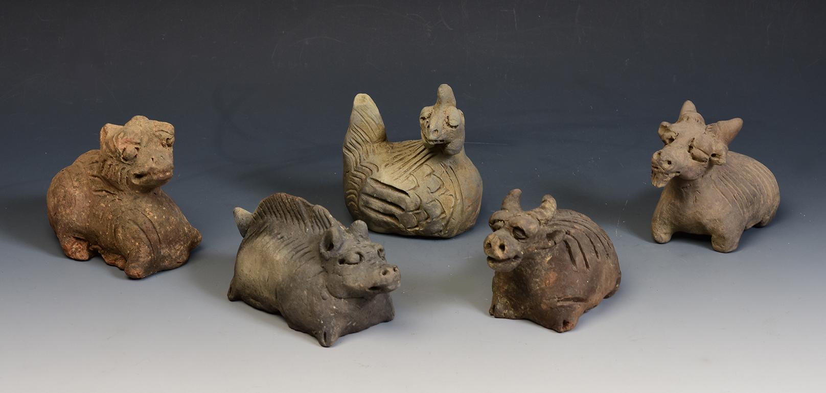 A set of rare Chinese pottery animals.

Age: China, Yuan Dynasty, A.D. 1271 - 1368
Size: Length 10.4 - 15.3 C.M. / Width 6 - 8.8 C.M. / Height 6.5 - 10.8 C.M.
Condition: Well-preserved old burial condition overall.

100% satisfaction and