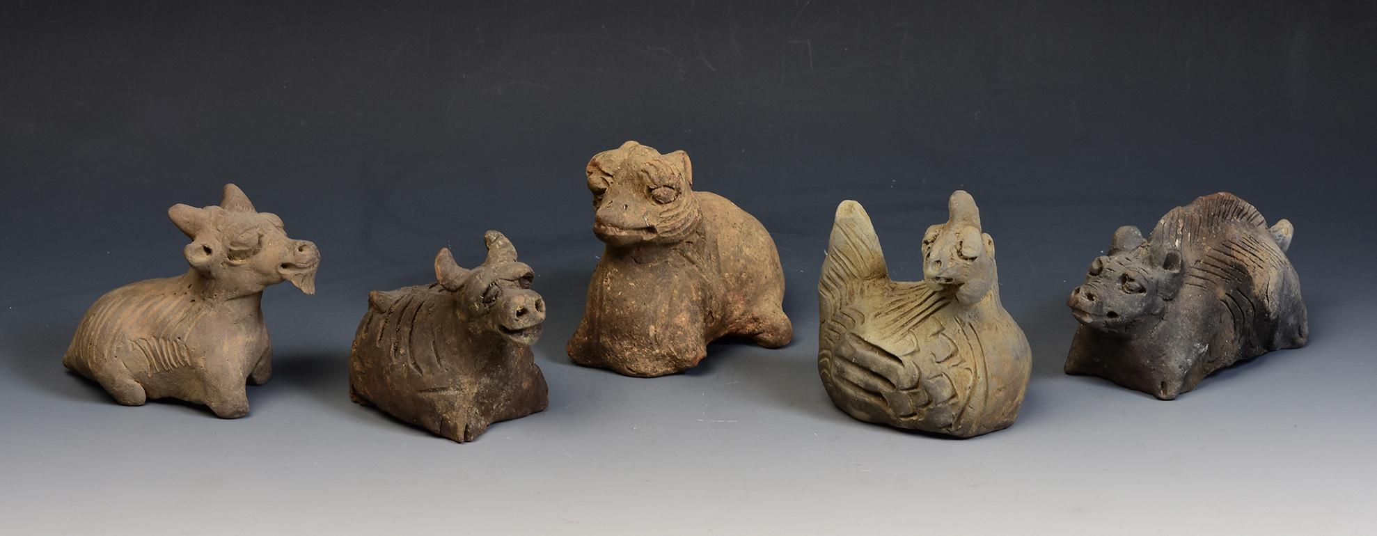 Yuan Dynasty, A Set of Rare Antique Chinese Pottery Animals For Sale 3