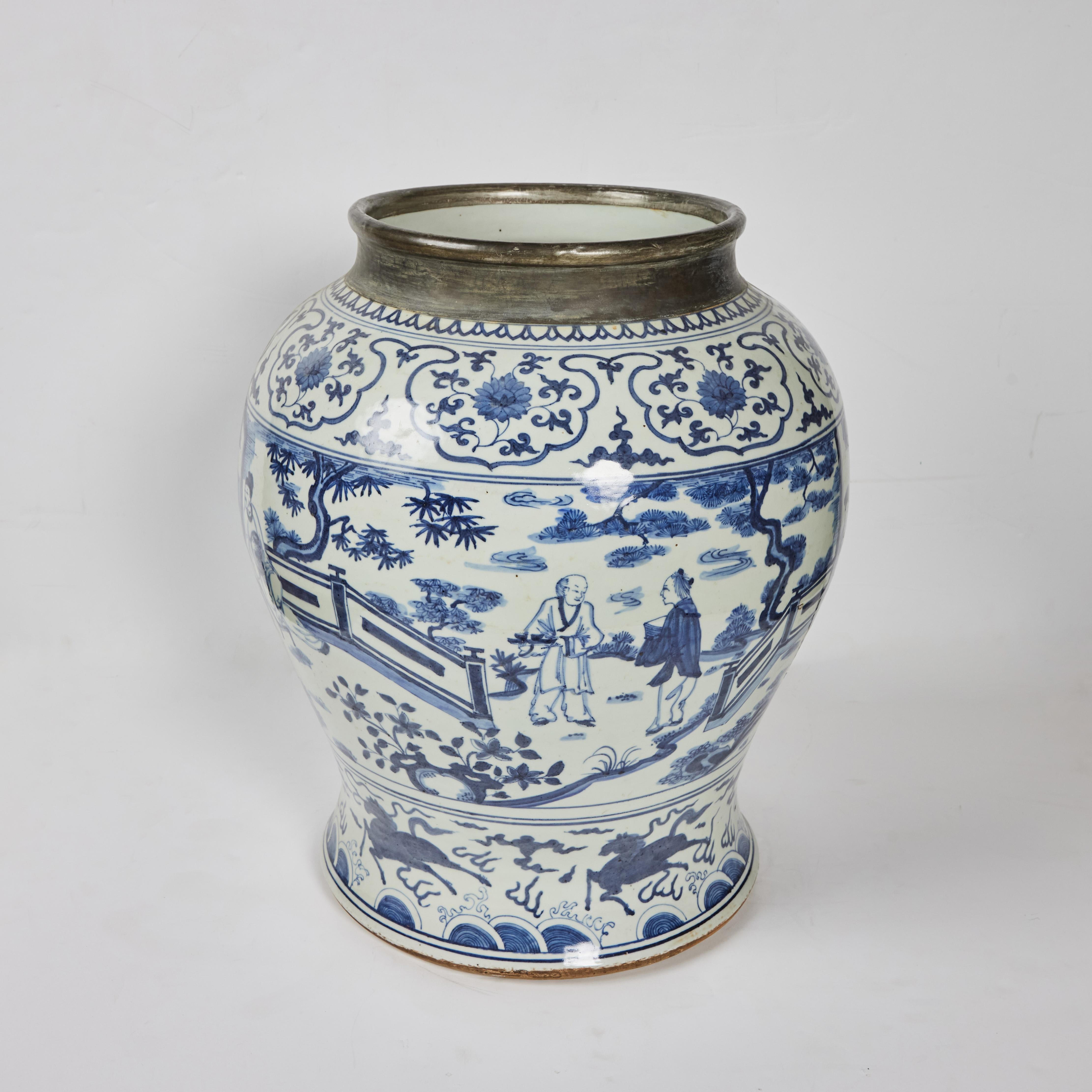 Hand-Painted Yuan Dynasty-Style Porcelain Jar For Sale