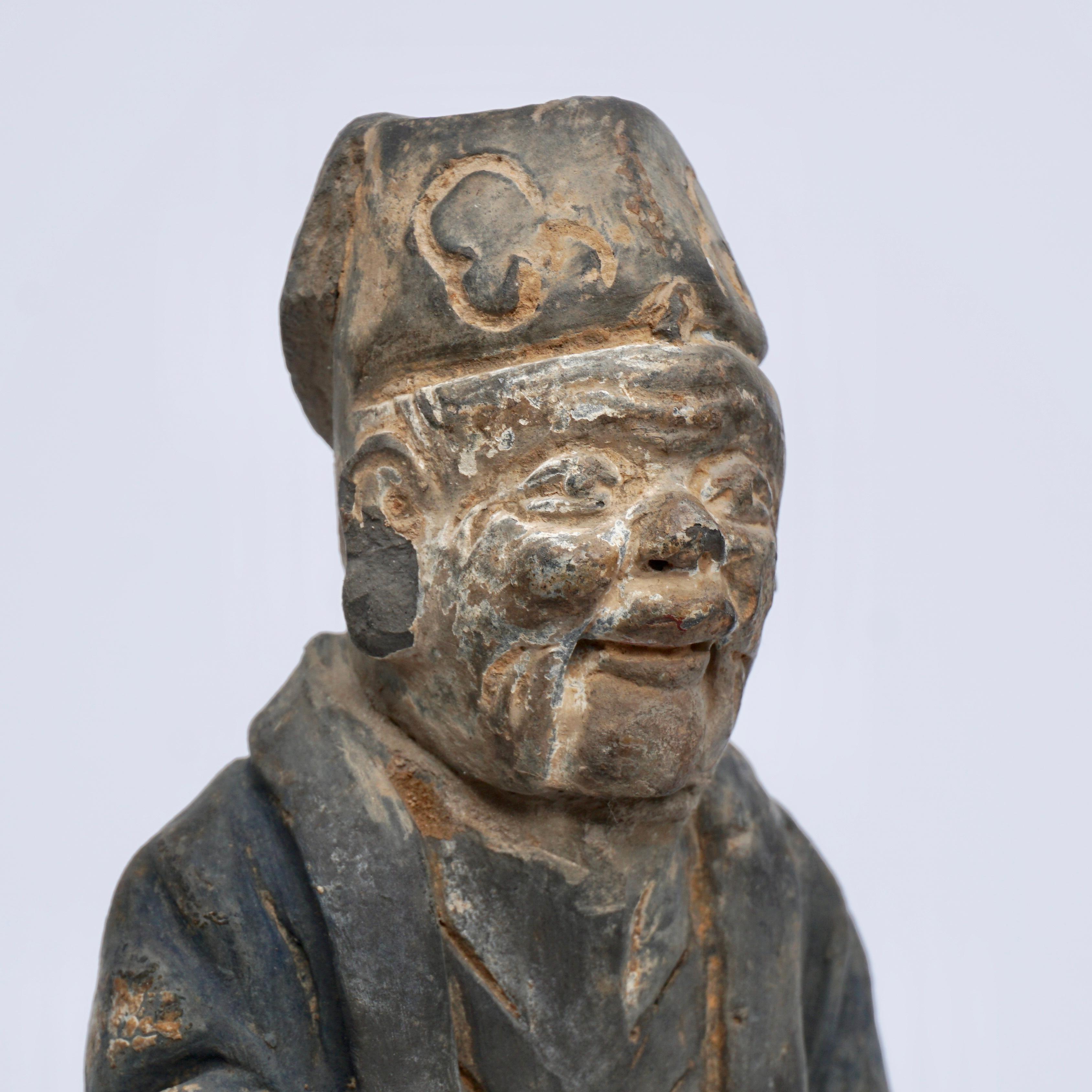 Hand-Carved Yuan-Ming Dynasty Grey Stone Carved Daoist Figure