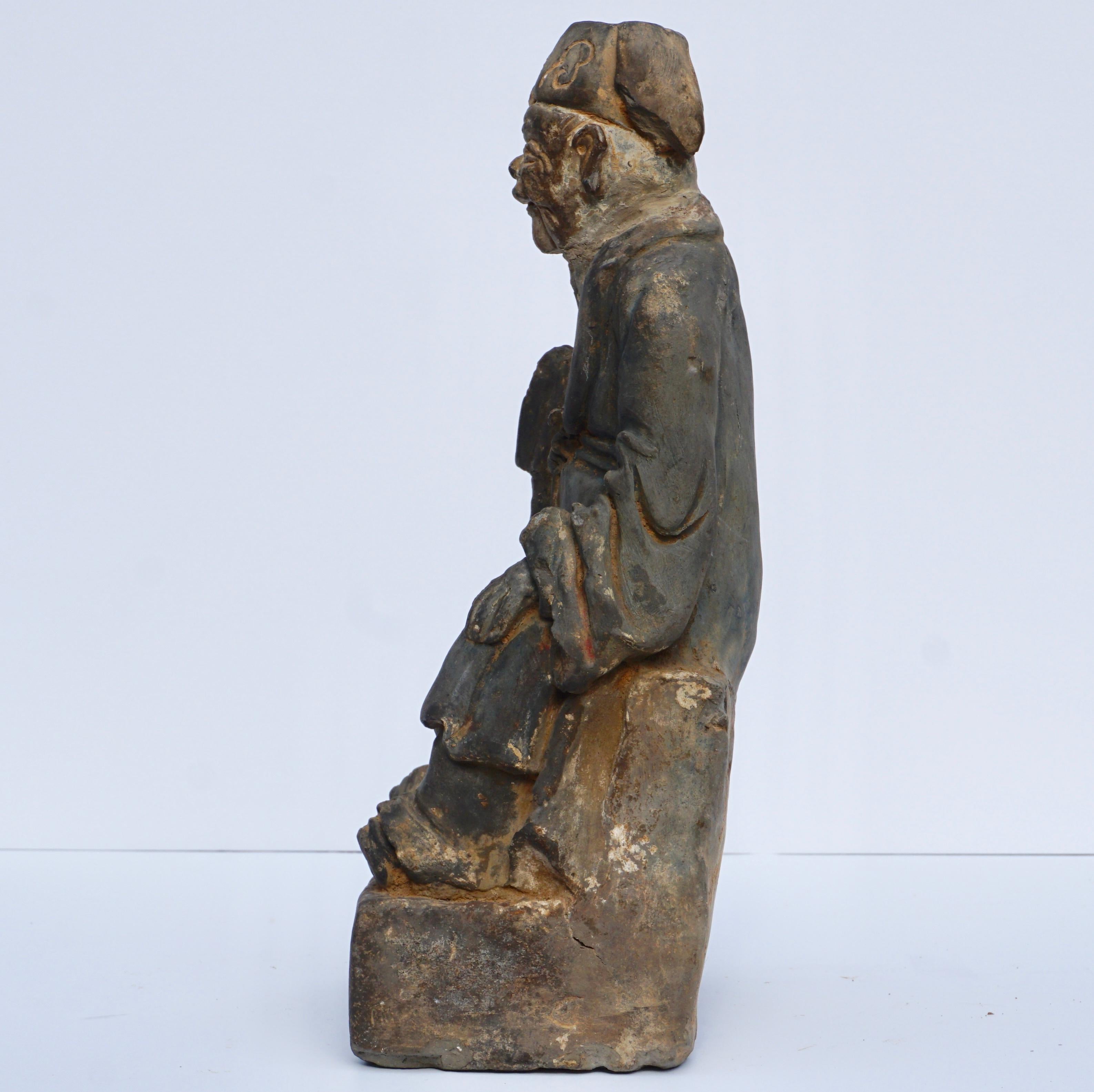 Yuan-Ming Dynasty Grey Stone Carved Daoist Figure 1