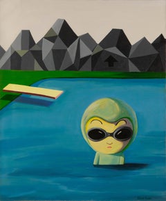 Yuan Yuan Contemporary Olio originale su tela "Montagne e acqua".