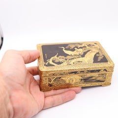 FUJI YOSHITOYO 1880 Japan Komai Desk Box In Gold Inlaid Iron damascene 24Kt Gold