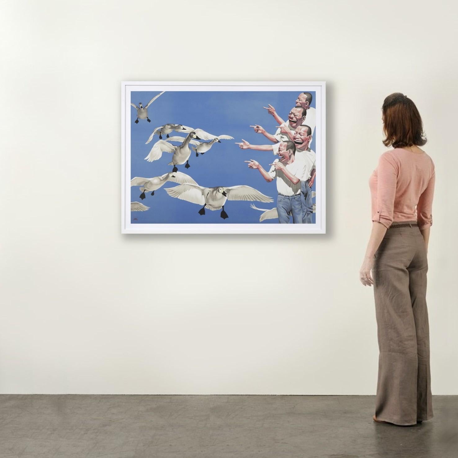 Big Swans - Contemporary, 21st Century, Lithograph, Limited Edition, Chinese - Gray Figurative Print by Yue Minjun