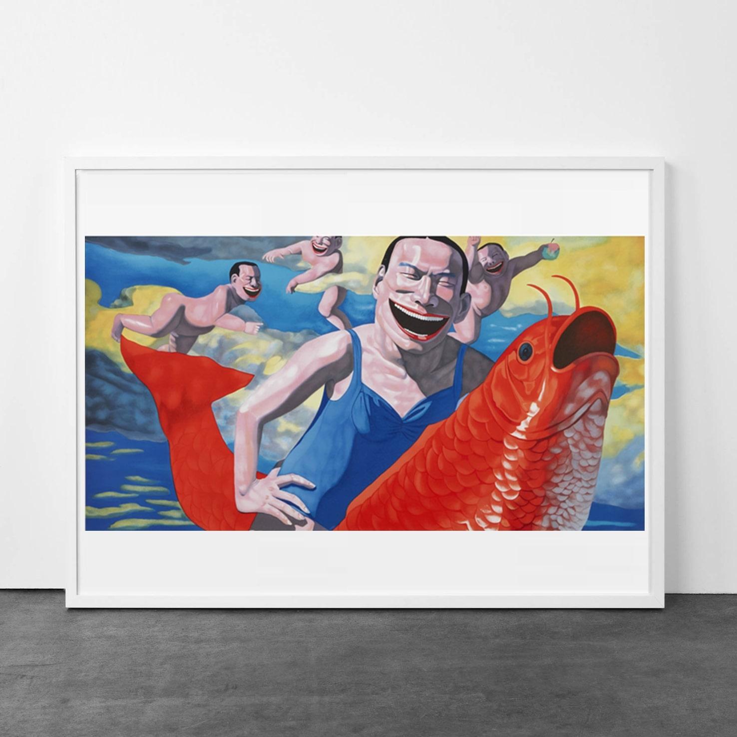 Nuvole galleggianti - Contemporaneo, 21° secolo, Litografia, Edizione limitata - Figurative Print Grigio di Yue Minjun