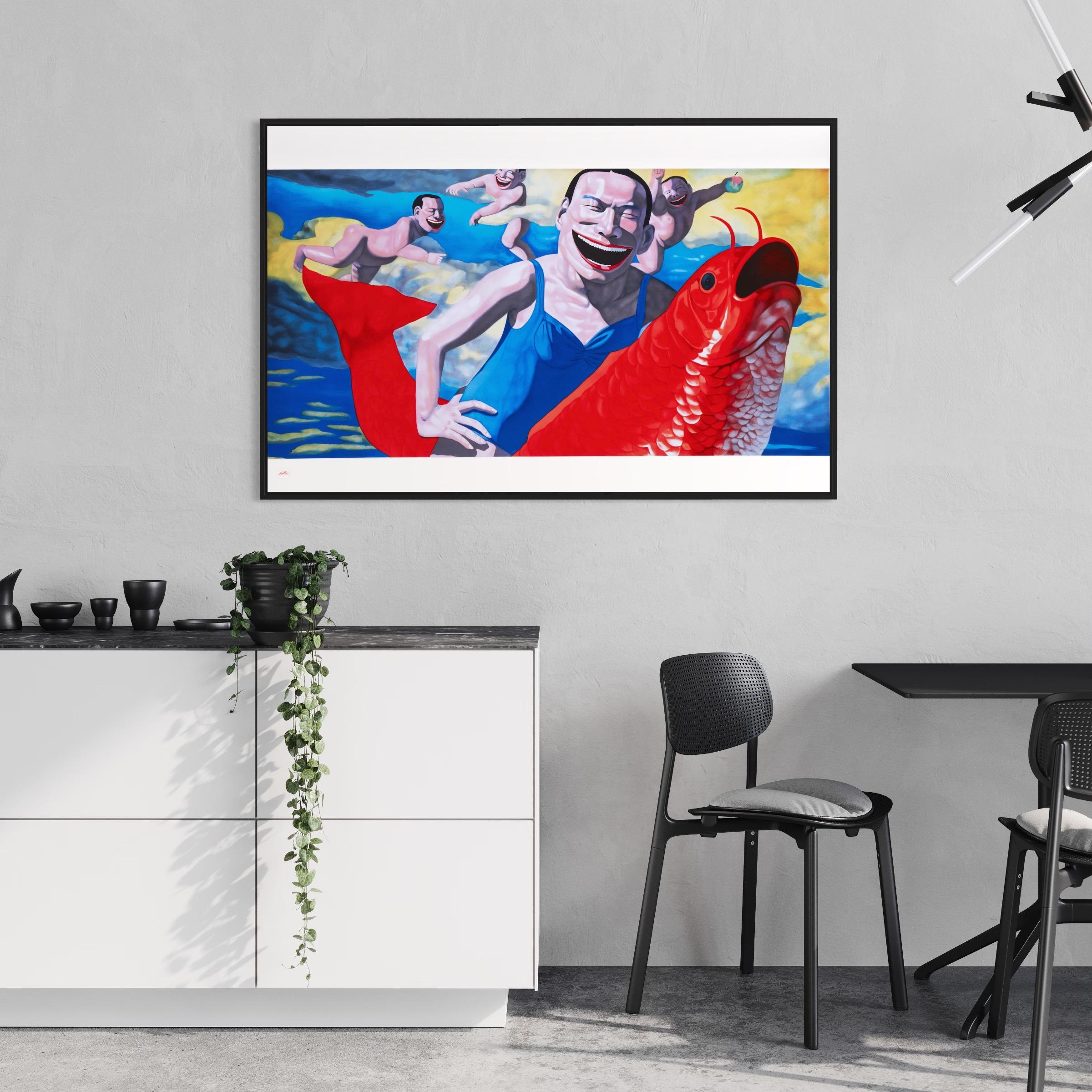 Figurative Print di Yue Minjun - Nuvole galleggianti - Contemporaneo, 21° secolo, Litografia, Edizione limitata
