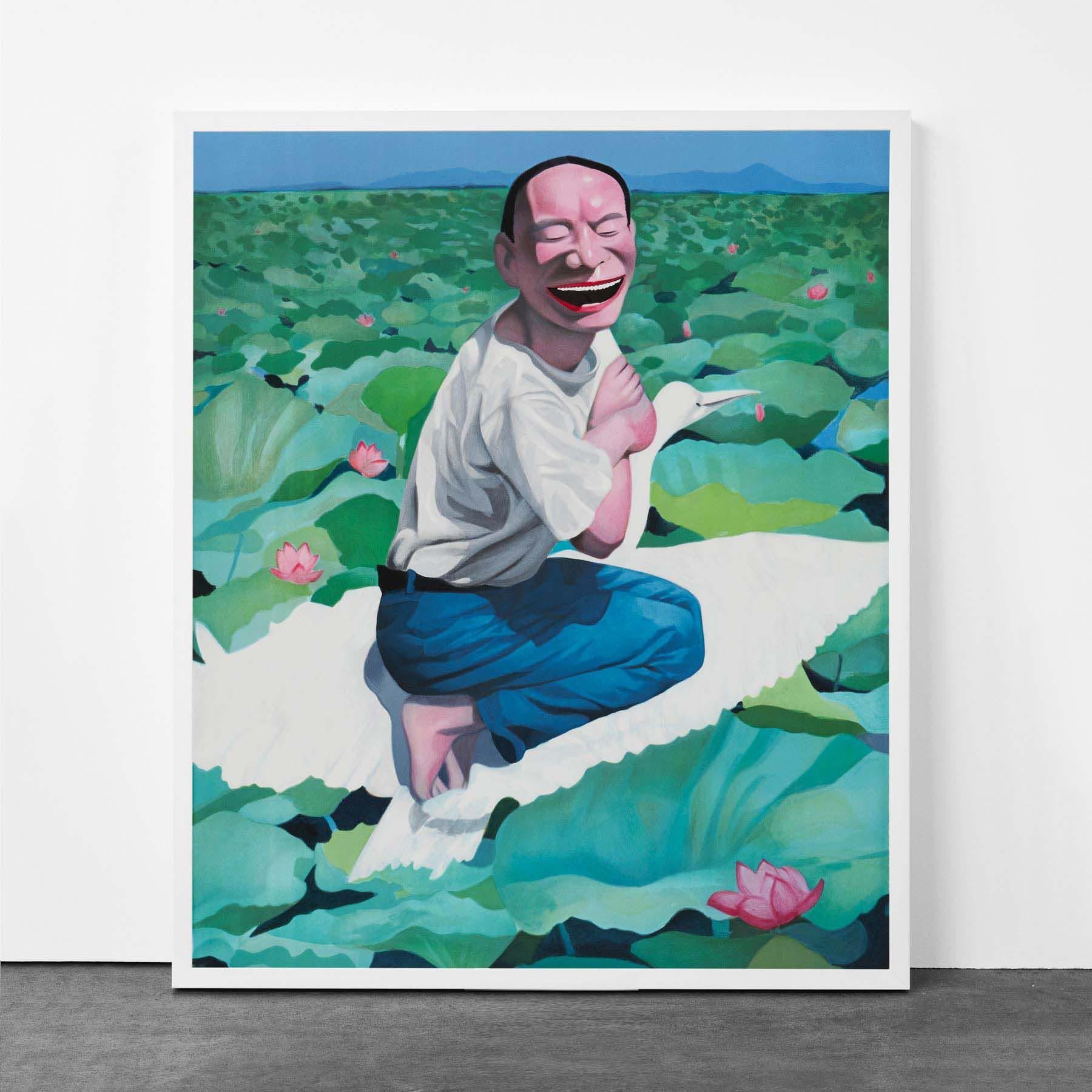 Piscina de loto - Contemporáneo, Siglo XXI, Litografía, Edición limitada, Chino - Figurative Print Azul de Yue Minjun