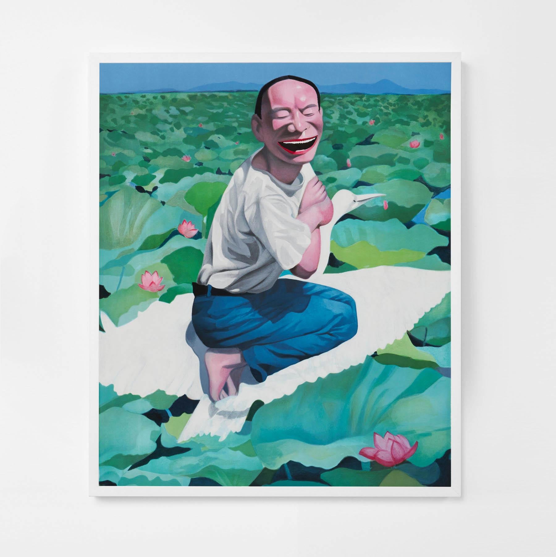 Lotus Pool - Contemporary, 21st Century, Lithograph, Limited Edition, Chinese - Bleu Figurative Print par Yue Minjun