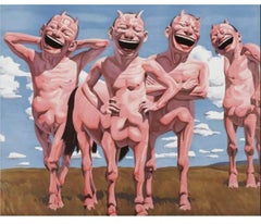 Paean auf Grasland, Yue Minjun – Kunst, Lithographie, limitierte Auflage, China, Druck
