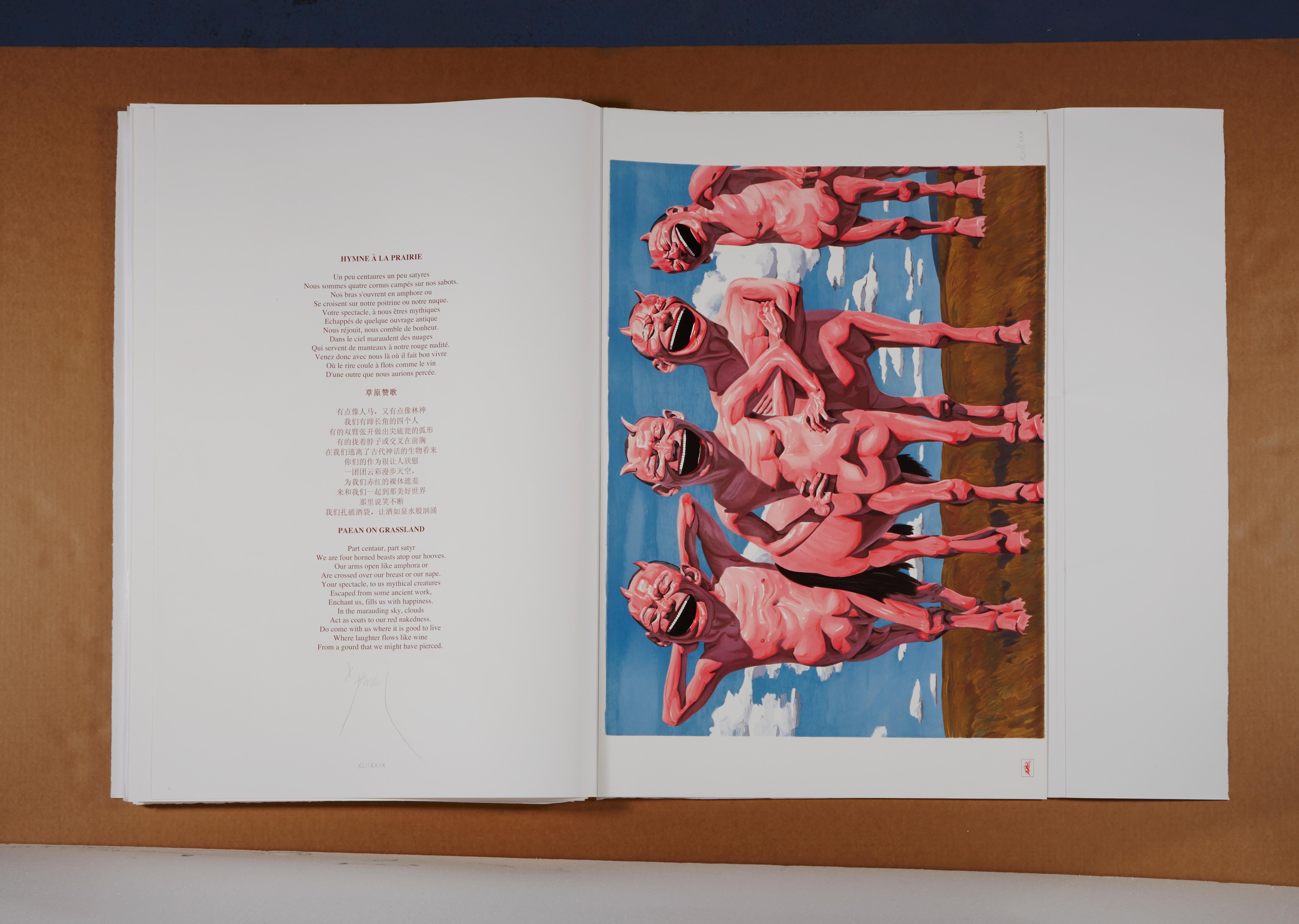 Conanto sui pascoli, Yue Minjun - Arte, Litografia, Edizione limitata, Cina, Stampa in vendita 2