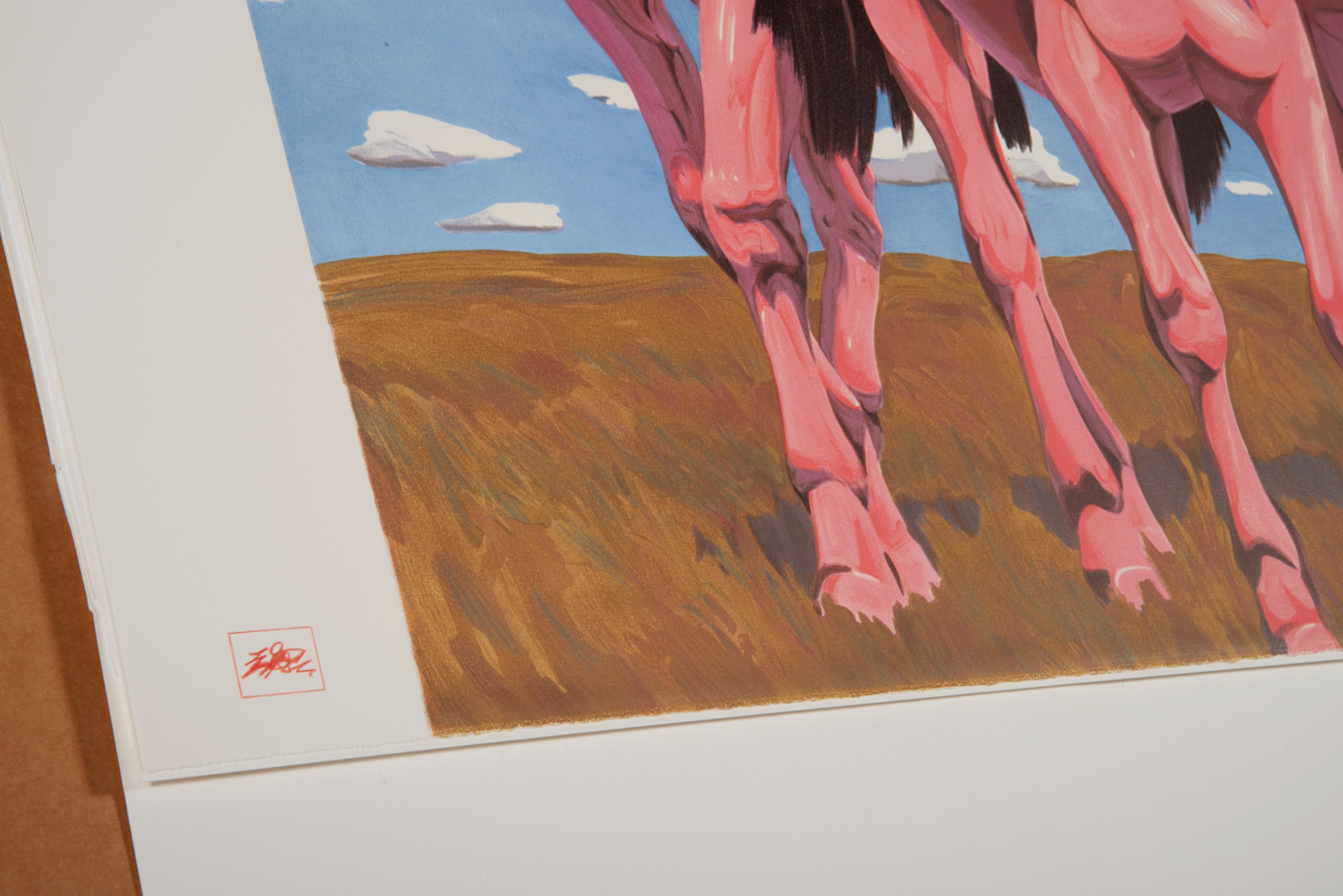Paean on Grassland, Yue Minjun - Art, Lithograph, Limited Edition, China, Print For Sale 4