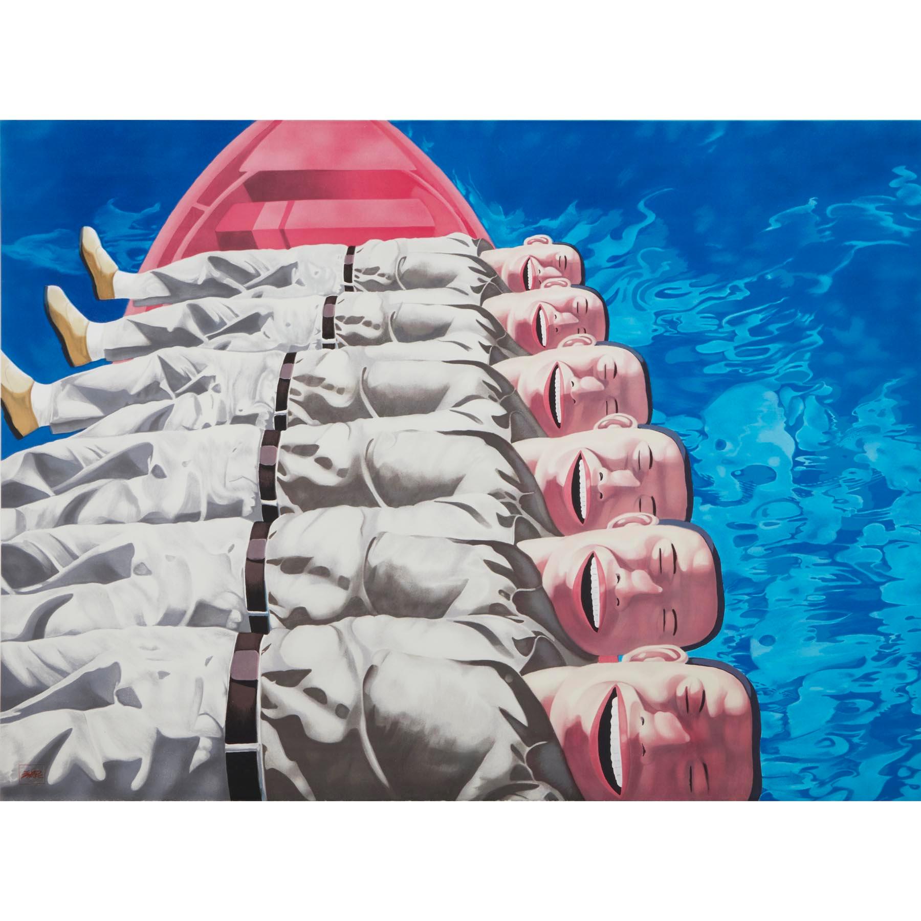 Red Boat, Yue Minjun- Contemporary Art, Lithograph, Limited Edition, Chinese For Sale 1