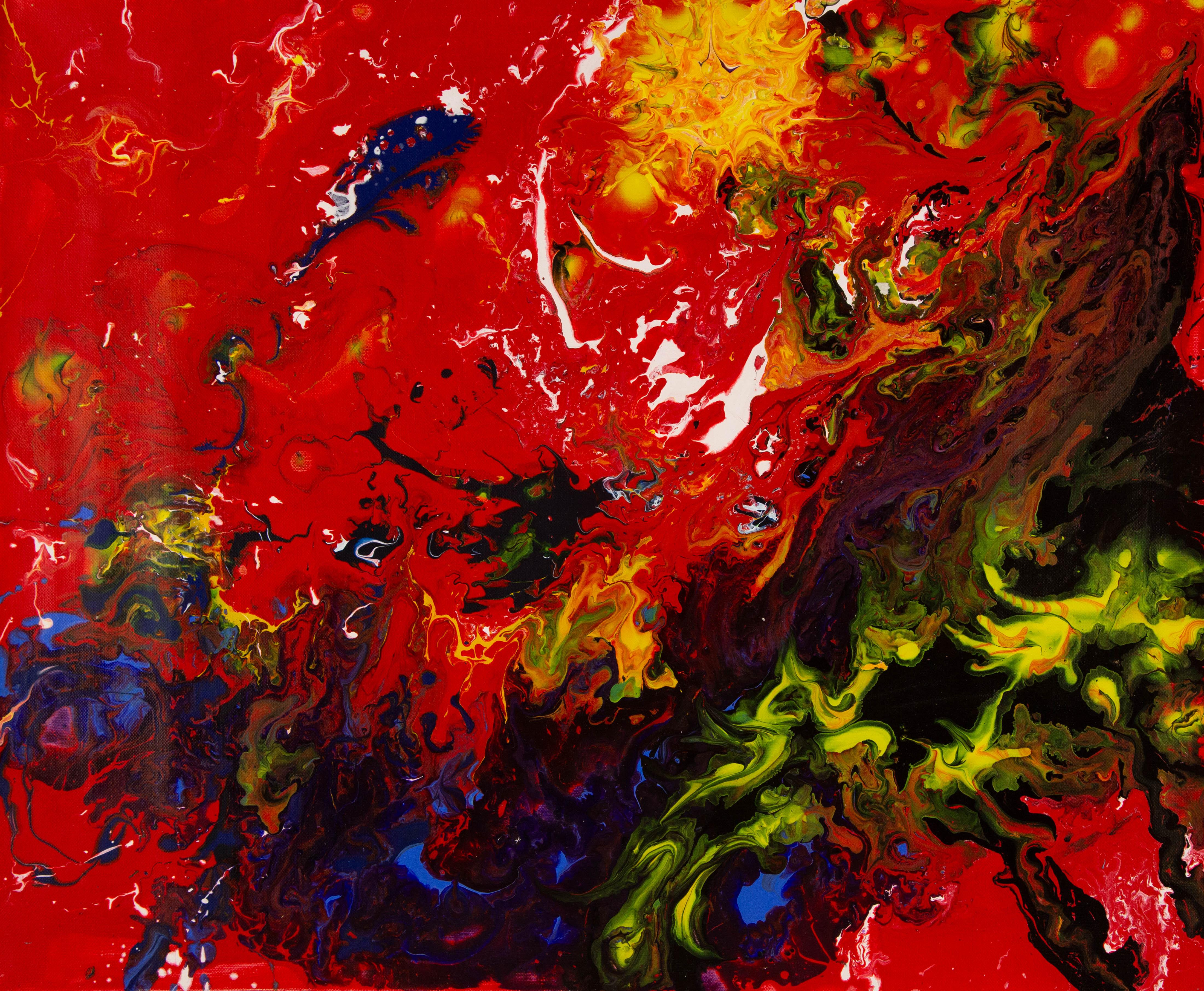  Title: The Battle of Colors 4
 Medium: Oil on canvas
 Size: 19 x 23 inches
 Frame: Framing options available!
 Condition: The painting appears to be in excellent condition.
 Note: This painting is unstretched
 Year: 2011
 Artist: Yue Yang
