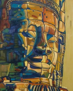Buddha-Statue Kambodschanischer Lächeln, Gemälde, Öl auf Leinwand