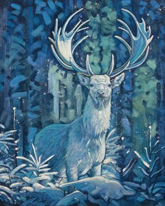 Frosty stag, Painting, Oil on Canvas