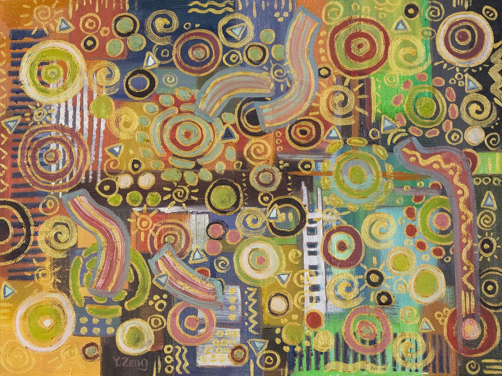 Abstract Painting di Yue Zeng - Upcycle #1 Celebration, Pittura, Olio su tela