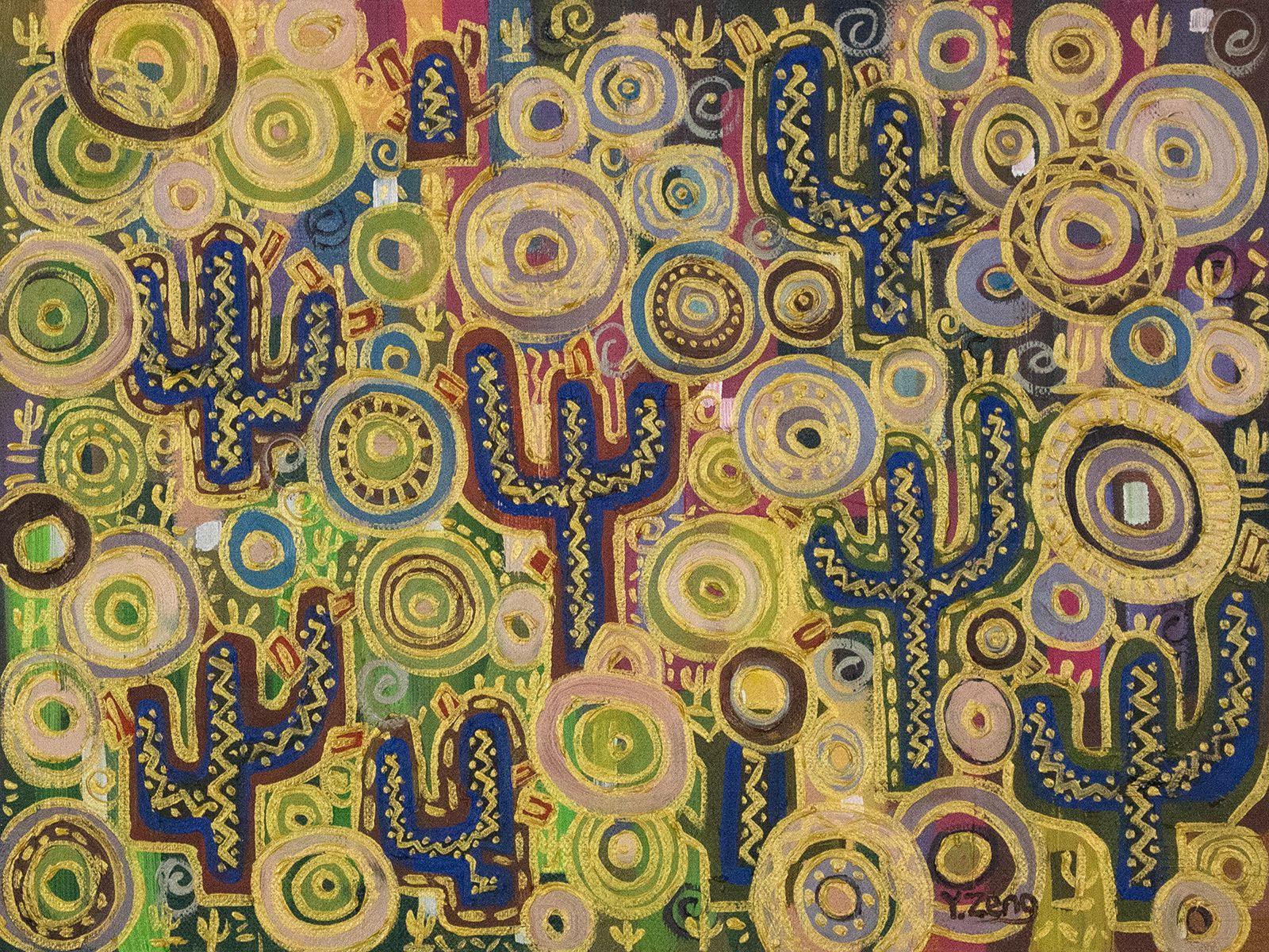 Yue Zeng Abstract Painting - Upcycle #5 Cactus patch, Painting, Oil on Canvas