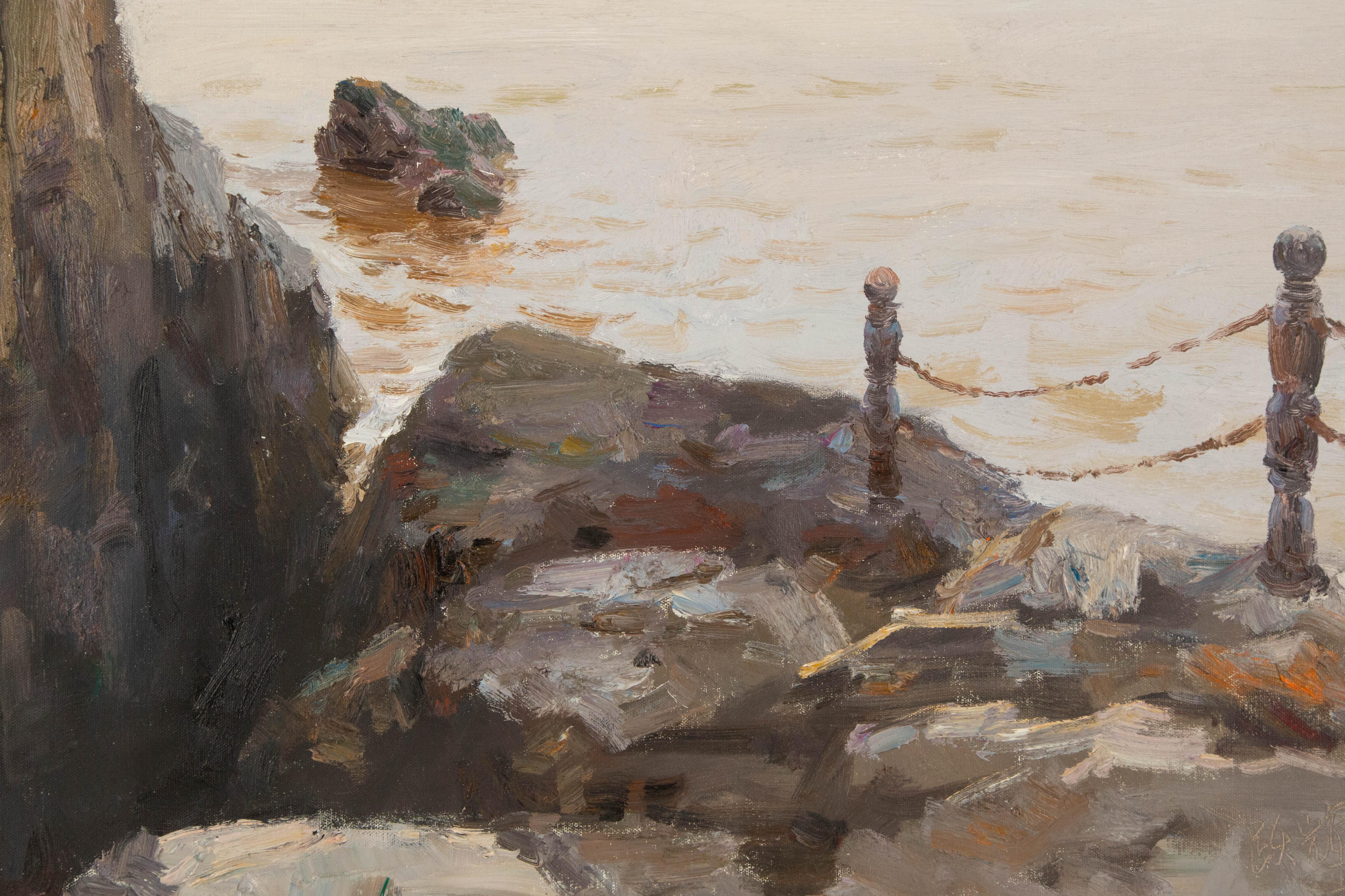 YueHui Zhang Wasserlandschaft Original Öl auf Leinwand 