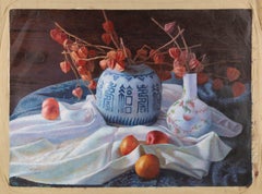 Yuemin Zhang Natura morta originale Olio su tela "Porcellana e frutta"